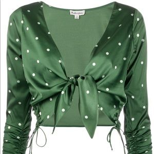 For Love & Lemons - Green Polka Dot Tie Top